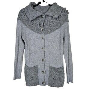 Anthropologie Sleeping on Snow Gray Wool Blend Button Cable Sweater Women Small